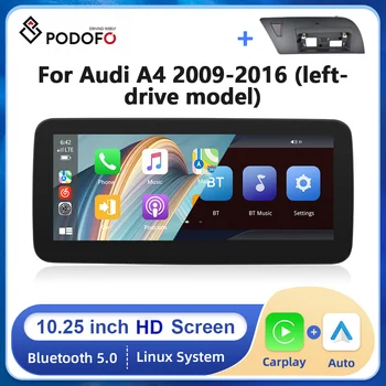 Podofo Автомобильный стерео Радиоприемник Для Audi серии A4 2009-2016 10,25-дюймовый HD-Экран С Двумя Системами Linux-Системы Беспроводной Carplay Bluetooth