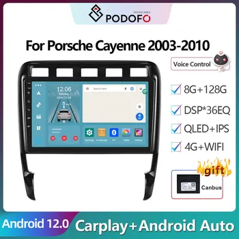 Podofo Android 12,0 Автомагнитола Для Porsche Cayenne 2003-2010 Мультимедийный Видеоплеер 2Din 4G Навигация Carplay Без Головного устройства DVD