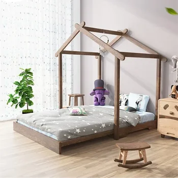 Современная детская деревянная мебель Монтессори Односпальная кровать для мальчиков и девочек Передвижная детская кроватка размера 