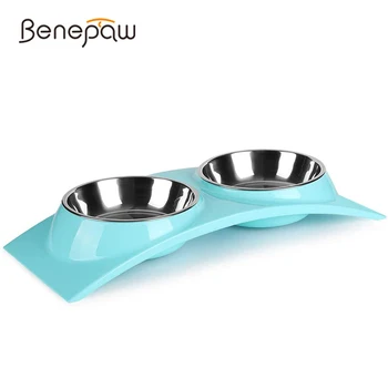 Двойная миска для собак Benepaw Raised Со Съемной подставкой из нержавеющей стали, Прочные Миски для еды и воды для домашних животных, легко Моющиеся для кормления щенков