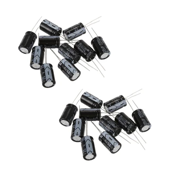 20 Шт черных радиальных алюминиевых электролитических конденсаторов 2200 мкФ 25 В, 1,3 X 1,3 X 2,1 См