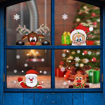 1Шт Рождественские Наклейки С Санта-Клаусом, Лосем, Снежинкой, ПВХ Наклейки На Окна, Рождественские Украшения Для Hone Navidad Decor, Новый Год 2023