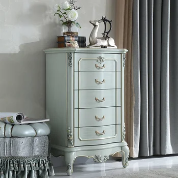 Придворная французская мебель Европейский массив дерева серый изумрудный комод шкаф для хранения в спальне шкафчики