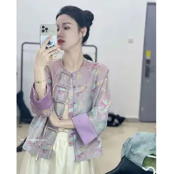 2024 модное красивое пальто с фиолетовыми пуговицами в китайском стиле для женщин на каждый день восточное изящное женское пальто с длинным рукавом