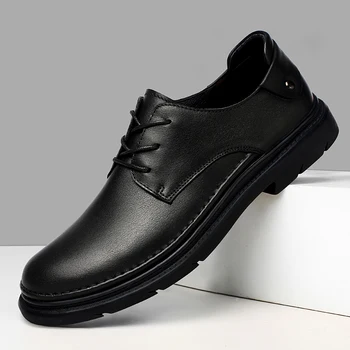 2023, Мужские дерби из натуральной кожи, Повседневные деловые Роскошные Брендовые Высококачественные Официальные офисные Классические Черные модельные туфли для мужчин