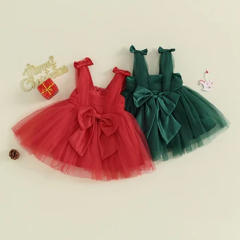 Милое платье-комбинация для маленьких девочек, элегантное платье-слинг из тюля в стиле пэчворк с бантом, платье для вечеринки по случаю дня рождения, рождественские костюмы для малышей