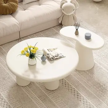 Кофейный чайный столик в кремовом стиле Простая и современная гостиная Креативный диван Приставной столик Скандинавская Роскошная Небольшая мебель круглой формы