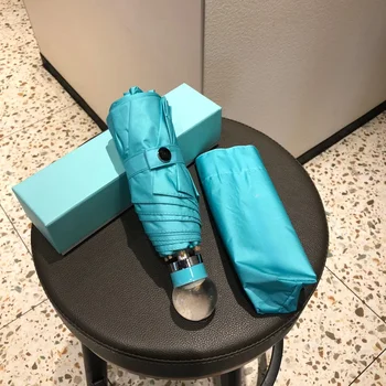 Солнцезащитный зонт с голубой хрустальной головкой и теплоизоляцией, мини-карманный зонт с защитой от солнца, зонт с полной упаковкой в подарок.