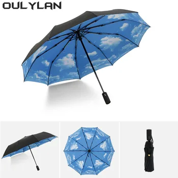 Oulylan Складное усиление с 10 костями Ветрозащитный козырек Ветрозащитные зонты Двухслойный Полностью автоматический зонт