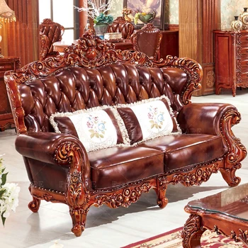 ProCare Европейский диван гостиная американской виллы натуральная кожа резьба по дереву наборы диванов для гостиной