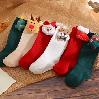 Instagram Испанские детские носки с бантиком, Рождественские носки с большим бантом, Однотонные чулки, Новогодние