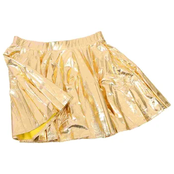 Золотая юбка Расклешенная Плиссированная юбка Плиссированная Золотая юбка Женская юбка Юбка для танцев Юбка для катания на коньках