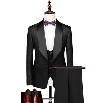 Высококачественные мужские костюмы, Смокинги для жениха, Сшитые на заказ Свадебные костюмы из 3 предметов, приталенный костюм шафера для жениха (куртка + брюки + жилет)