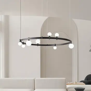 Черная минималистичная кольцевая стеклянная люстра в скандинавском стиле для гостиной, простая дизайнерская модель, освещение для спальни, домашней столовой