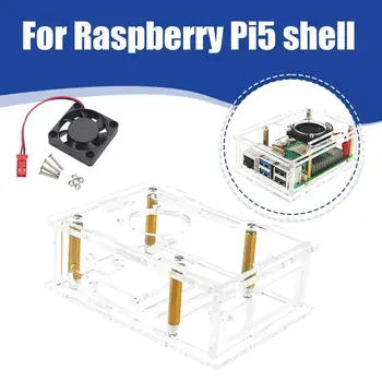 Корпус карманной игровой консоли Подходит Для Raspberry Pi 5 Прозрачный Акриловый Корпус + вентилятор Для Защитной оболочки Raspberry Pi 5