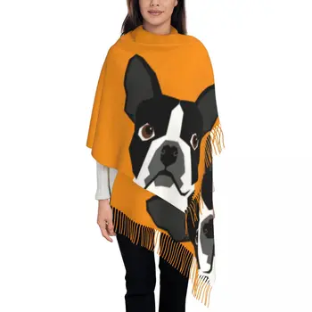 Забавный шарф для собак с принтом выглядывающего Бостонского терьера, мужские, женские, зимние, осенние Теплые шарфы, подарок для любителей собак, шаль для щенков, Обертывание