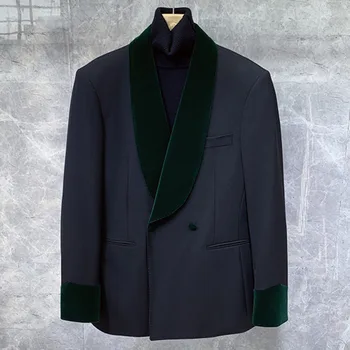 Бархатный пиджак для свадьбы, зеленый воротник-шаль, вечернее платье, мужской Блейзер, Стильный мужской Блейзер для банкета, мужской Блейзер Homme Slim Fit