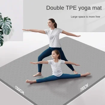 Двойной негабаритный коврик для занятий йогой с веревкой, семейный спортивный домашний коврик для фитнеса, утолщенный нескользящий амортизирующий коврик для йоги из TPE
