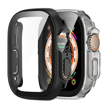 Стекло + крышка для корпуса Apple Watch 49 мм, аксессуары, универсальная защитная пленка для экрана ПК, бампер, закаленное покрытие, чехол для Apple watch Ultra 2