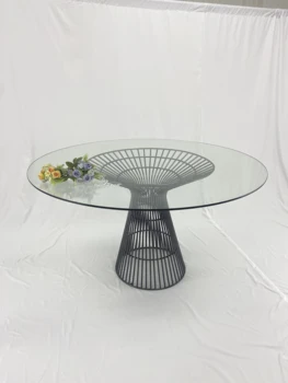 Простой черный стол из нержавеющей стали, украшение для мероприятий, стеклянный обеденный стол, свадебный стол