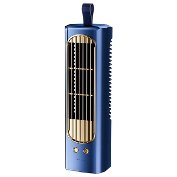 Бесшумный кондиционер с осциллирующим охлаждением под углом 90 °, портативный напольный настольный вентилятор без лопастей синего цвета