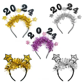 2024 Повязка на голову с Новым Годом, блестящая лента для волос с пайетками, Аксессуары для волос, Реквизит для новогодней вечеринки, Рождественское Украшение