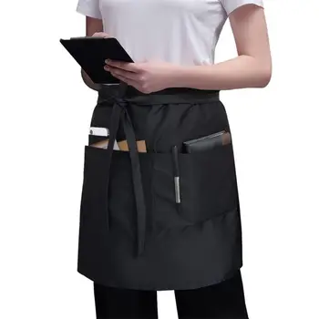 Износостойкий фартук шеф-повара в пол-тульи с 2 карманами, рабочие фартуки для кофейни, толстая униформа для студий, одежда для ресторана