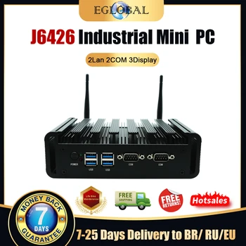 Промышленный безвентиляторный мини-ПК Eglobal J6426 Pentium Computer Win10 Win11 16G DDR4 512G SSD Wifi 2 RJ45 Lan 2 RS232 Com HDMI VGA DP