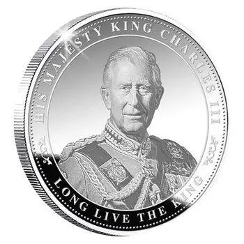 Король Карл III Металлическая Памятная Монета Посеребренная The King Of UK Challenge Coins Брелок Сувенир Подарочные Коллекции