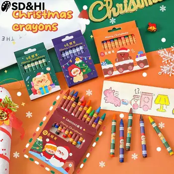 Рождественский мультфильм, 8 цветов/12 цветов, Нетоксичный карандаш, палочка для рисования маслом, детские пастельные карандаши для рисования, Цветные карандаши