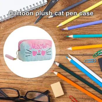 Милый пенал, сумка для карандашей, плюшевый пенал с милым котом, вместительная сумка для хранения студентов, путешественников, идеальных канцелярских принадлежностей для детей