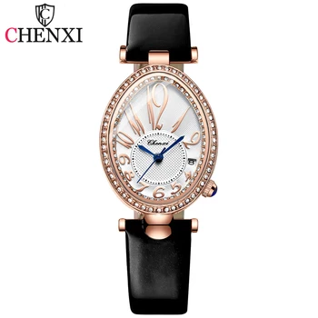 CHENXI Модные женские часы-браслет Топ Люксовый бренд Женские кварцевые часы повседневное водонепроницаемое кожаное женское платье Наручные часы
