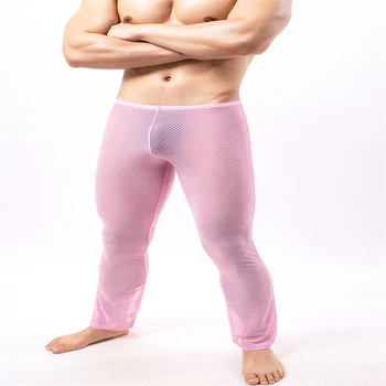 Мужское прозрачное нижнее белье из тонкой сетки, спортивные брюки для фитнеса, сексуальные кальсоны с низкой талией, обтягивающие однотонные леггинсы