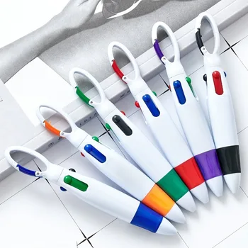 Портативная гелевая ручка с выдвижными 4-цветными чернилами, Шариковые ручки с пряжкой, брелок для ключей, Офисные школьные принадлежности, подарок для студентов