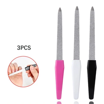 3шт Двусторонняя пилочка для ногтей, пластиковая ручка, высококачественные принадлежности для ногтей для профессионалов, инструмент для маникюра 