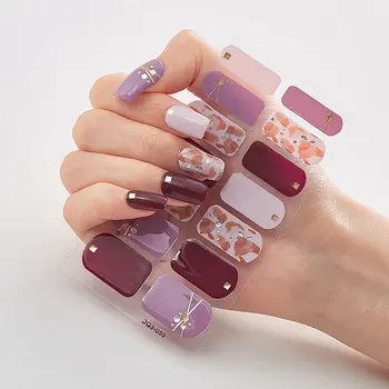 14 полосок Полуотвержденных гелевых наклеек для ногтей Градиентных цветов Французский нейл-арт, блестящие наклейки для нейл-арта, полоски для гелевого лака для ногтей
