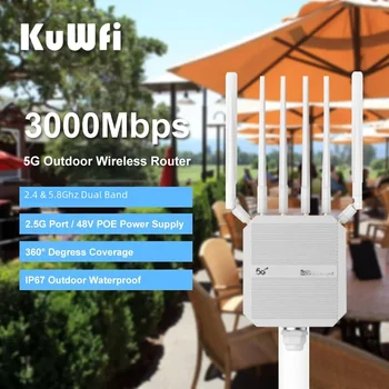 KuWFi 5G Outdoor CPE 3000 Мбит/с Wi-Fi Маршрутизатор 2,4 ГГц 5 ГГц Удлинитель Дальнего Действия Внешняя Точка Доступа WiFi с POE Gigabit LAN IP67