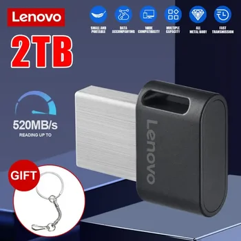 USB-флешки Lenovo емкостью 2 ТБ, мини-металлическая карта памяти реальной емкости, черная ручка-накопитель, креативный бизнес-подарок, Серебряный U-диск для хранения данных
