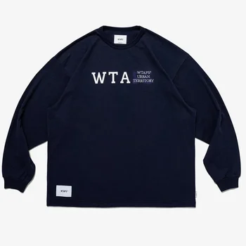 Японская футболка WTAPS с круглым вырезом И длинными рукавами, Мужская Повседневная Футболка Оверсайз с принтом Harajuku, Свободный Пуловер, Дизайнерская Одежда