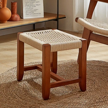 Плетеная скамеечка для ног из массива дерева, табурет для переодевания обуви, низкий табурет, одноместный диван-кресло