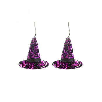 Фестиваль Хэллоуин, фиолетовые блестящие акриловые серьги-подвески в виде шляпы Волшебника, европейская вечеринка, косплей, серьги для женщин, модные украшения