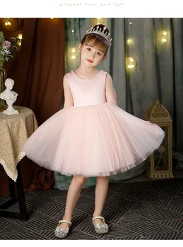 Элегантные платья принцессы для маленьких девочек в цветочек На День рождения Длиной до колен с бантом и жемчугом, Свадебное платье для Святого Причастия для детей, Детское