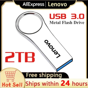 USB-флешки Lenovo емкостью 2 ТБ; мини-металлическая карта памяти реальной емкости; Черная флешка; Креативный деловой подарок; Серебряный U-диск для хранения данных.