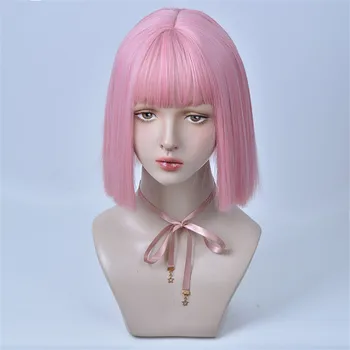VICWIG Розово-черные синтетические волосы, Короткий прямой парик для косплея с челкой для женщин